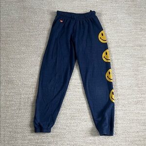 Aviator Nation Blue Smiley Face Joggers XSmall